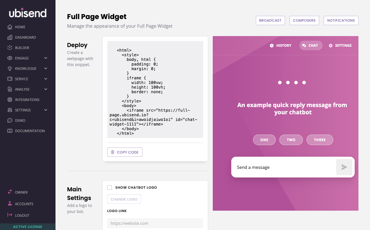 Design your full page chatbot